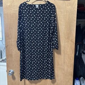 Chicos Black & White/Brown Polka Dot Shift Dress with Ruched Sleeves Size 2